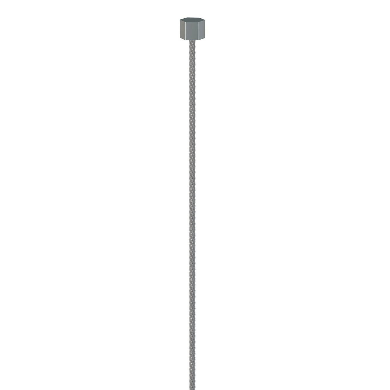 Vertical steel wire rope with a hexagonal nut at the top.